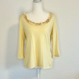 Talbots 100% Cotton Ruffle Garland Neckline Top, Size M